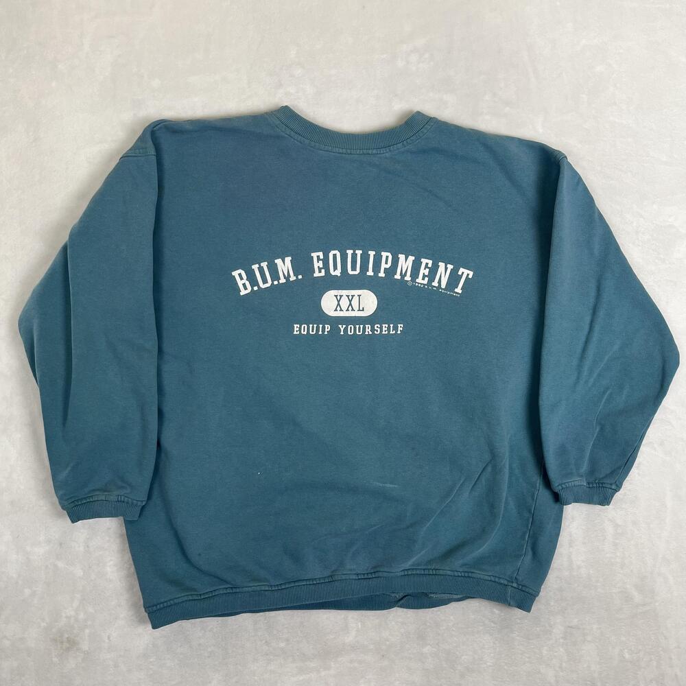 Vintage B.U.M. Equipment Sweatshirt Mens Medium Blue Fleece Crewneck Graphic